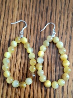 Earrings Golden Tigers Eye Beaded Hoop Sterling Silver Handmade